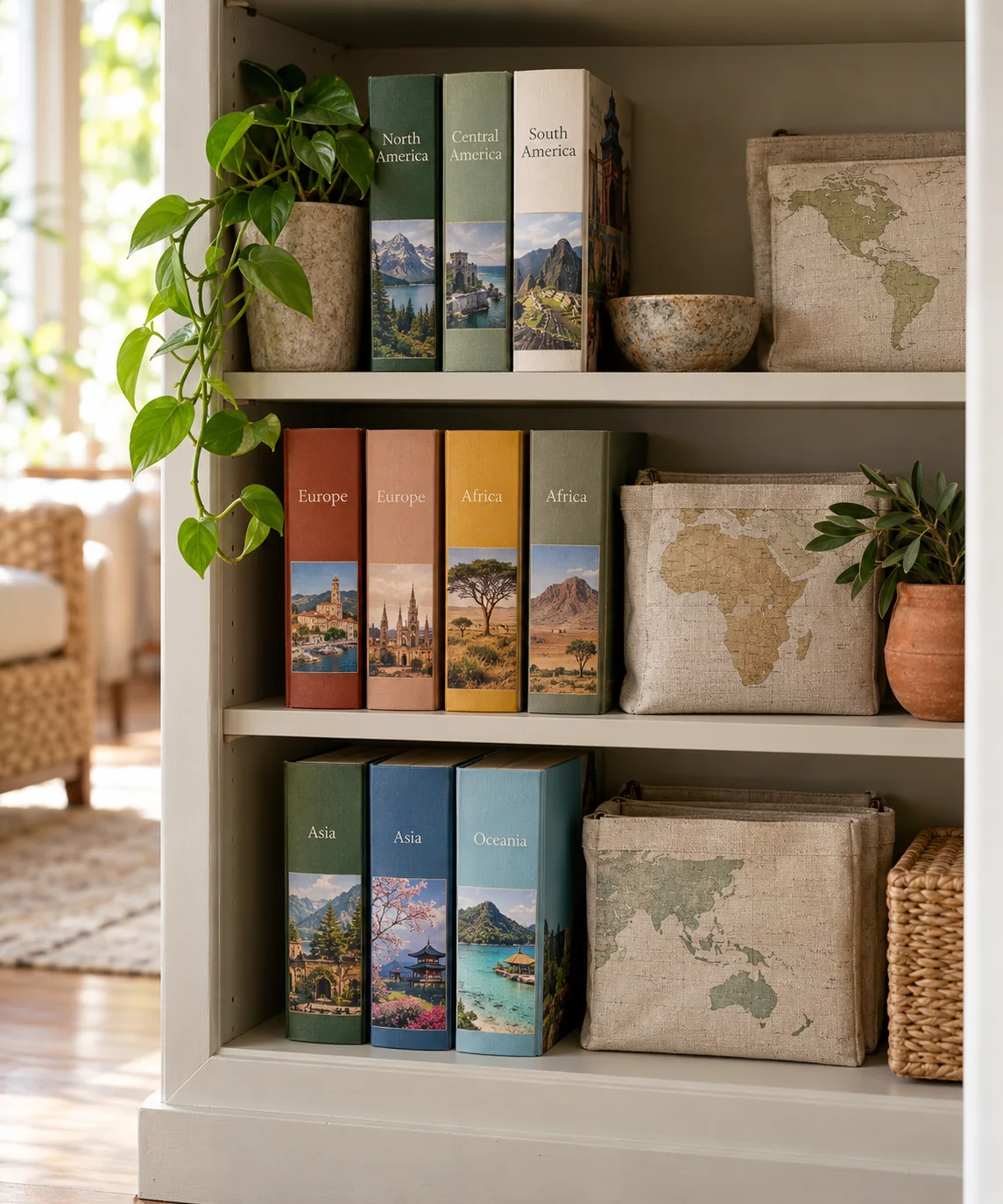 AI-generated editorial image inspired by bookshelf styling