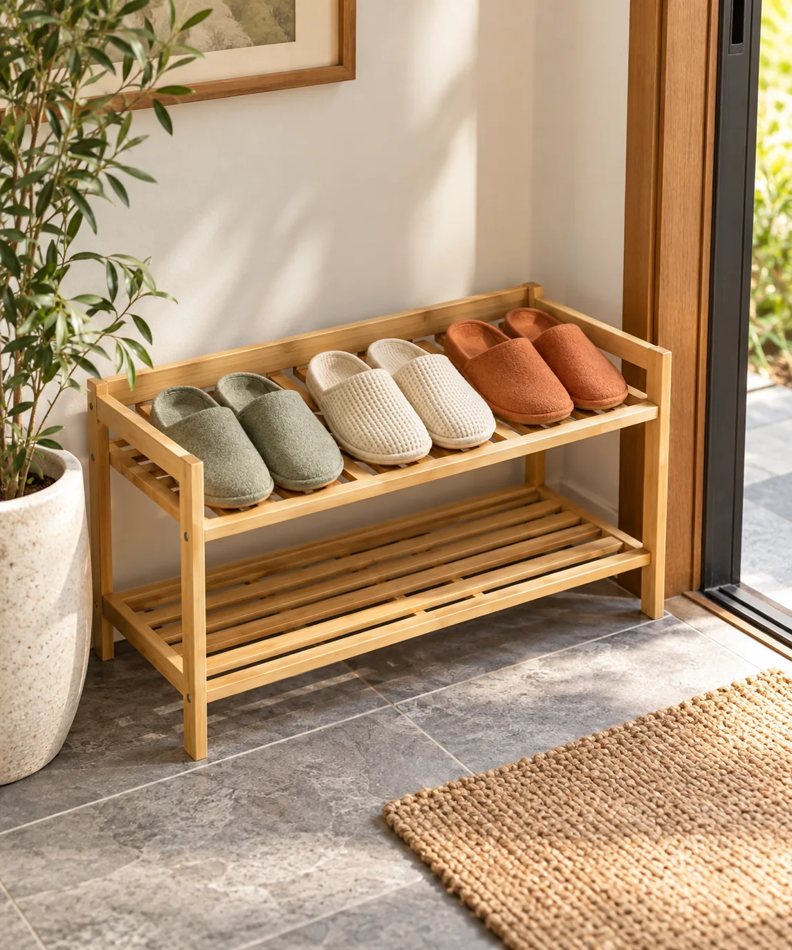 AI-generated editorial image inspired by entryway organization