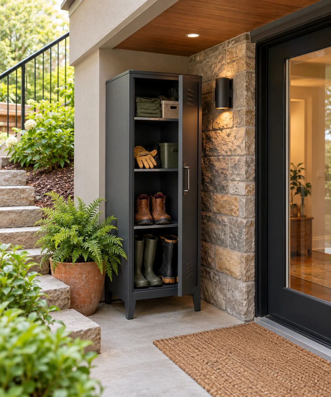 AI-generated editorial image inspired by entryway organization