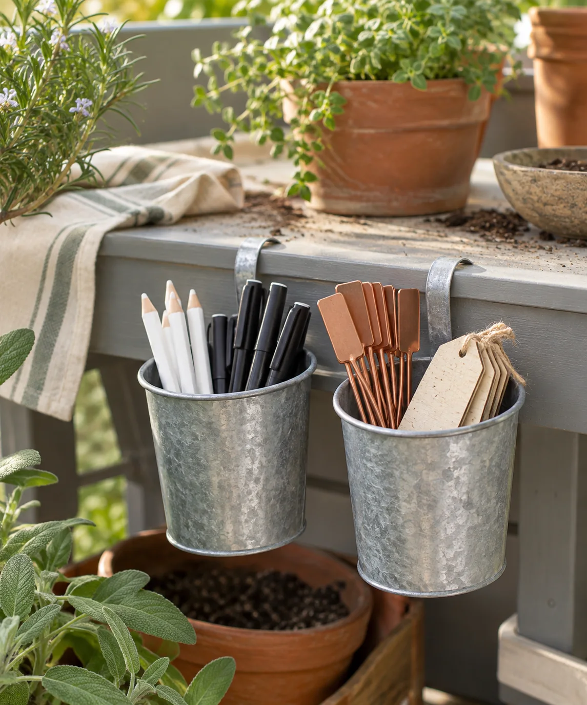 AI-generated editorial image inspired by garden tool organization