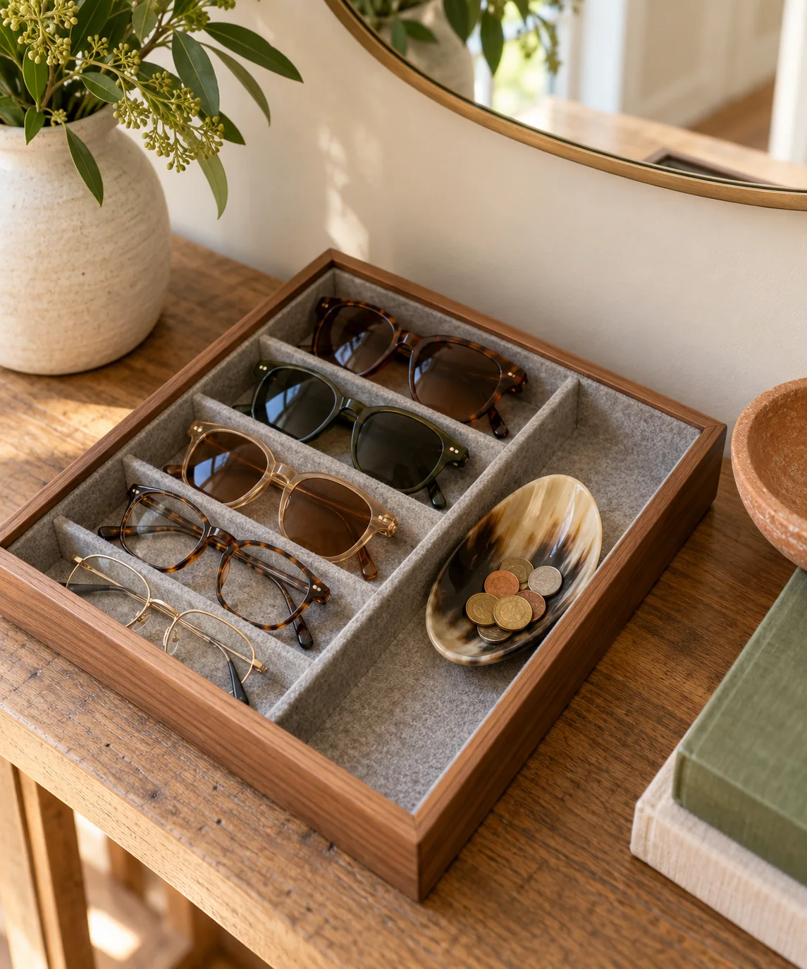 AI-generated editorial image inspired by entryway organization