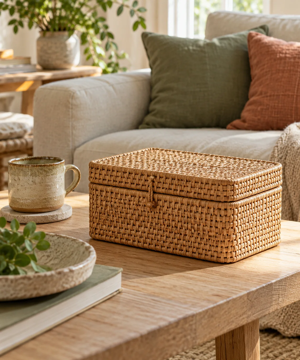 AI-generated editorial image inspired by warm neutral living rooms