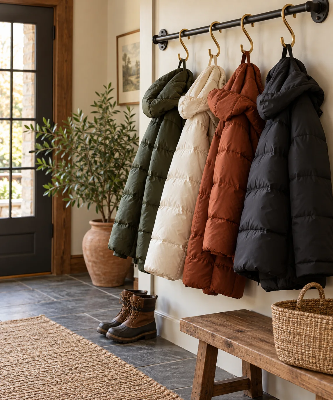 AI-generated editorial image inspired by entryway organization