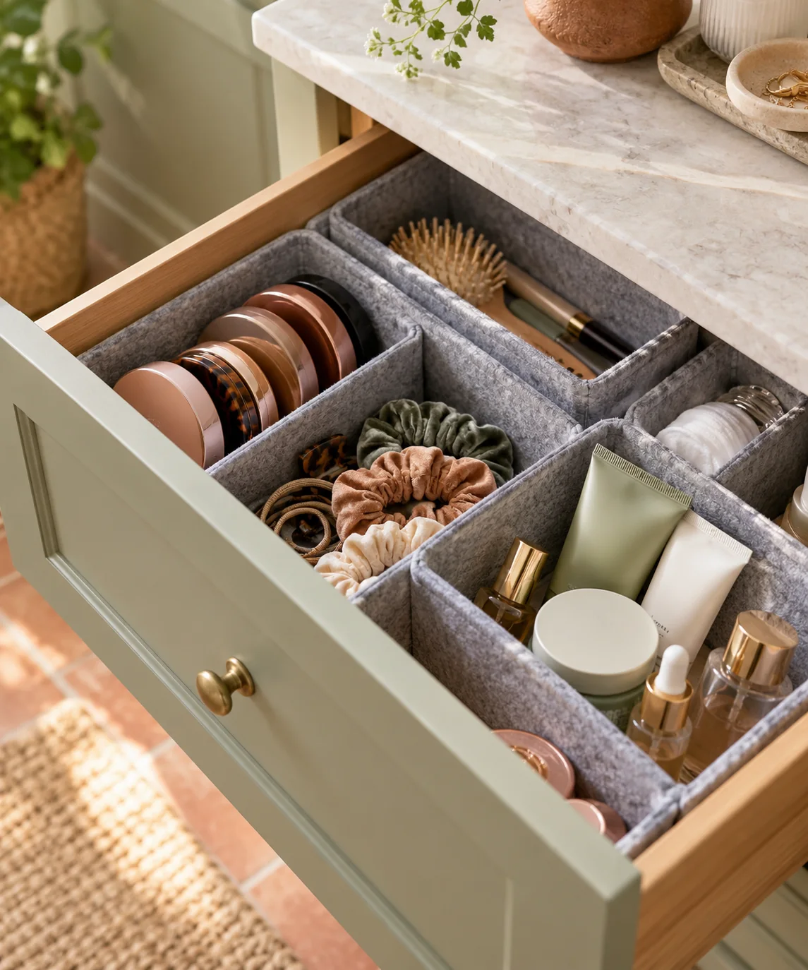 AI-generated editorial image inspired by small bathroom storage