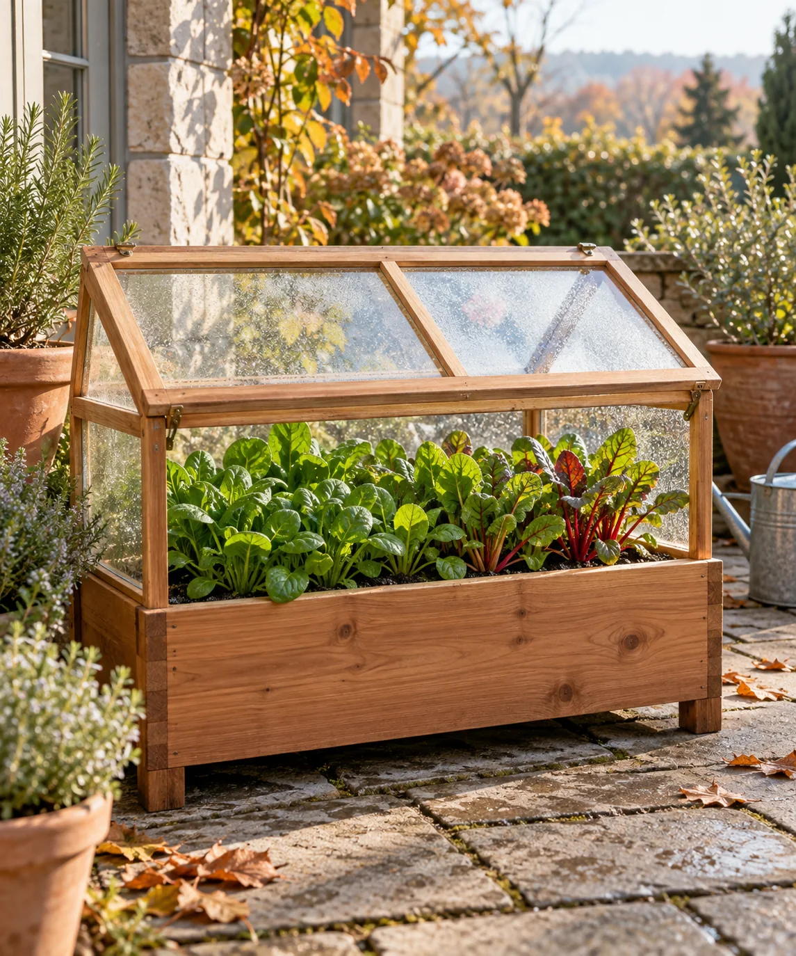 AI-generated editorial image inspired by container vegetable gardens