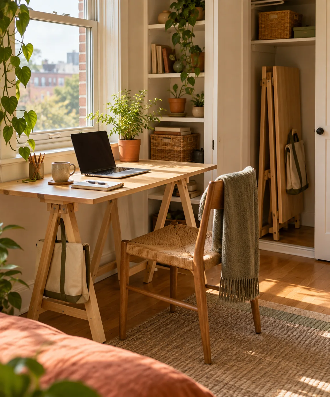 AI-generated editorial image inspired by compact home offices