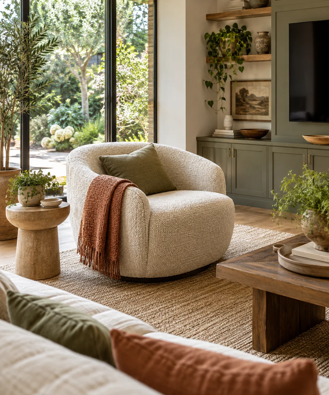 AI-generated editorial image inspired by warm neutral living rooms