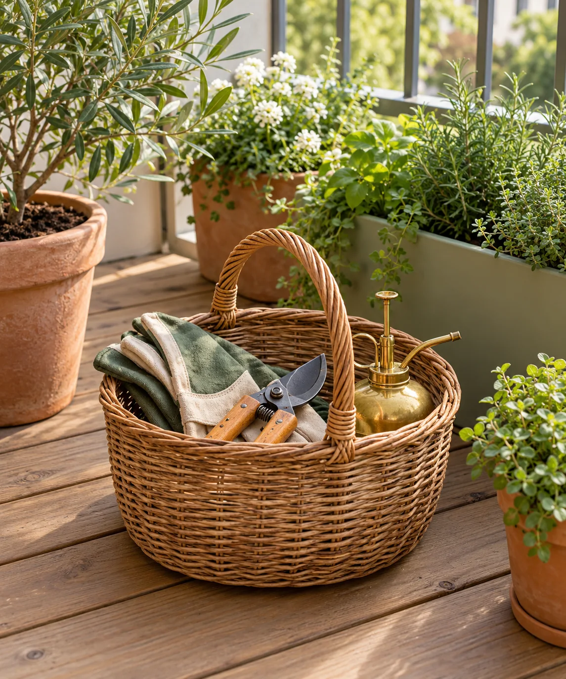 AI-generated editorial image inspired by garden tool organization