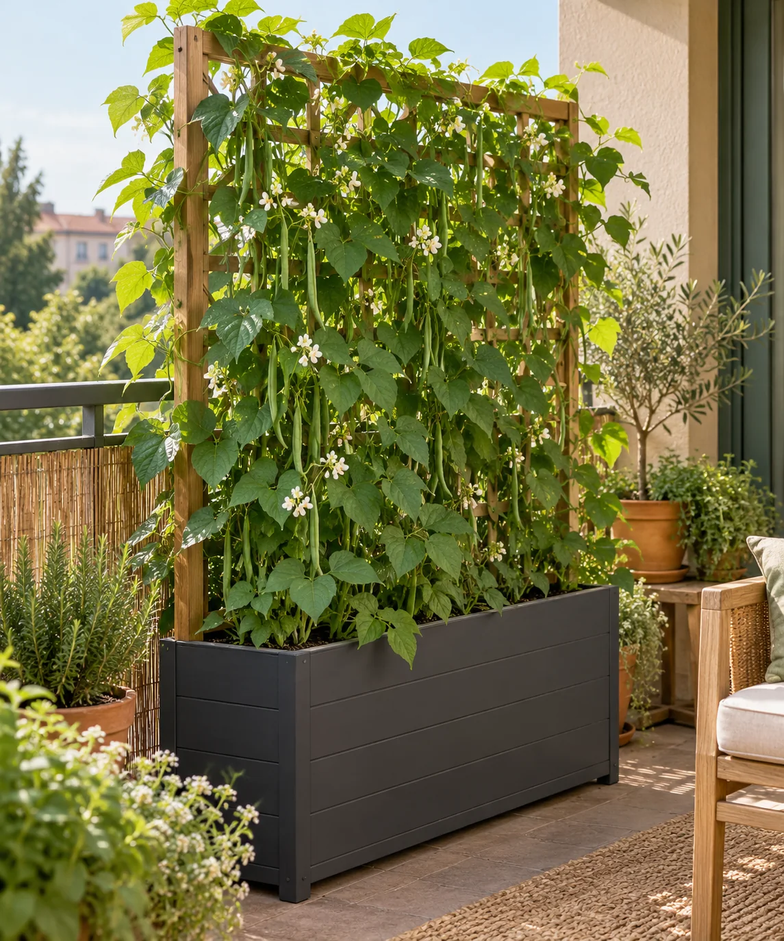 AI-generated editorial image inspired by container vegetable gardens