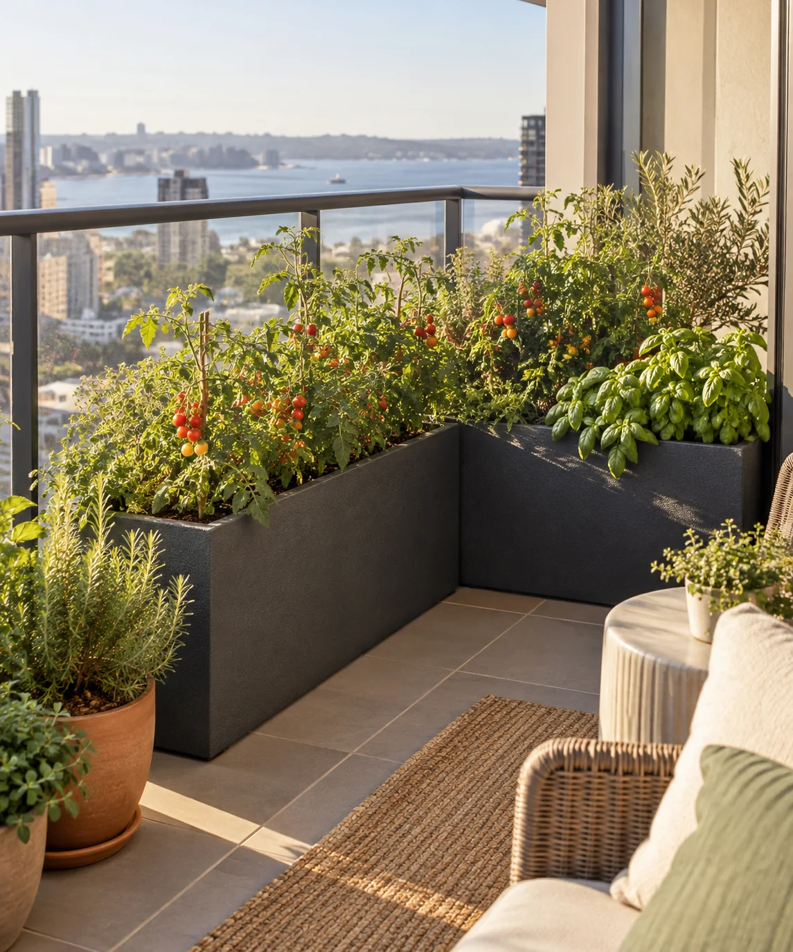 AI-generated editorial image inspired by container vegetable gardens