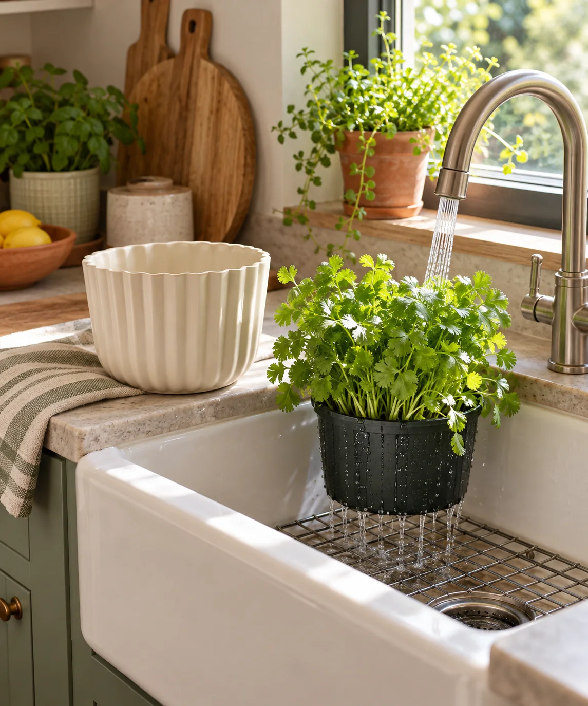 AI-generated editorial image inspired by kitchen herb gardens