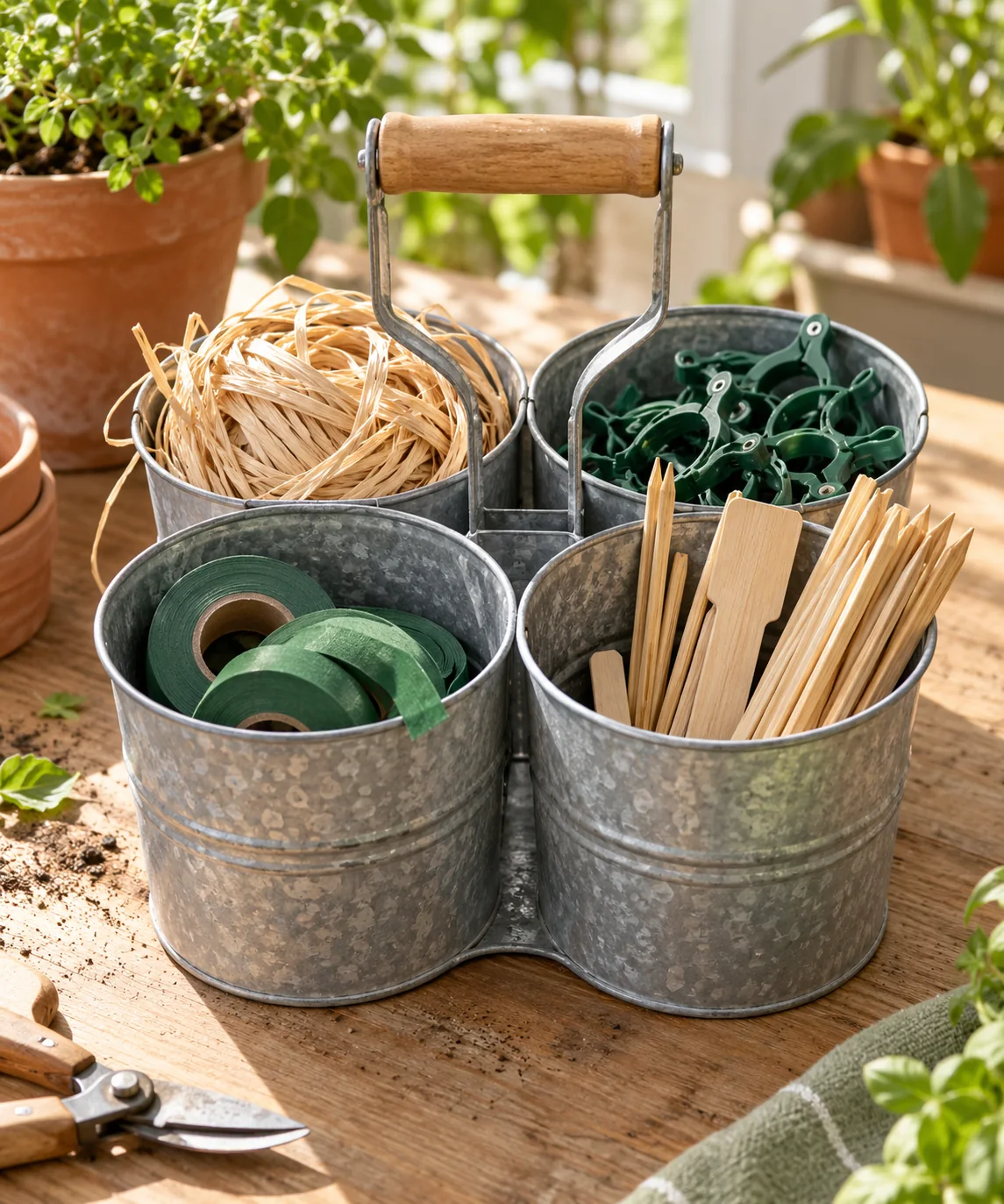 AI-generated editorial image inspired by garden tool organization