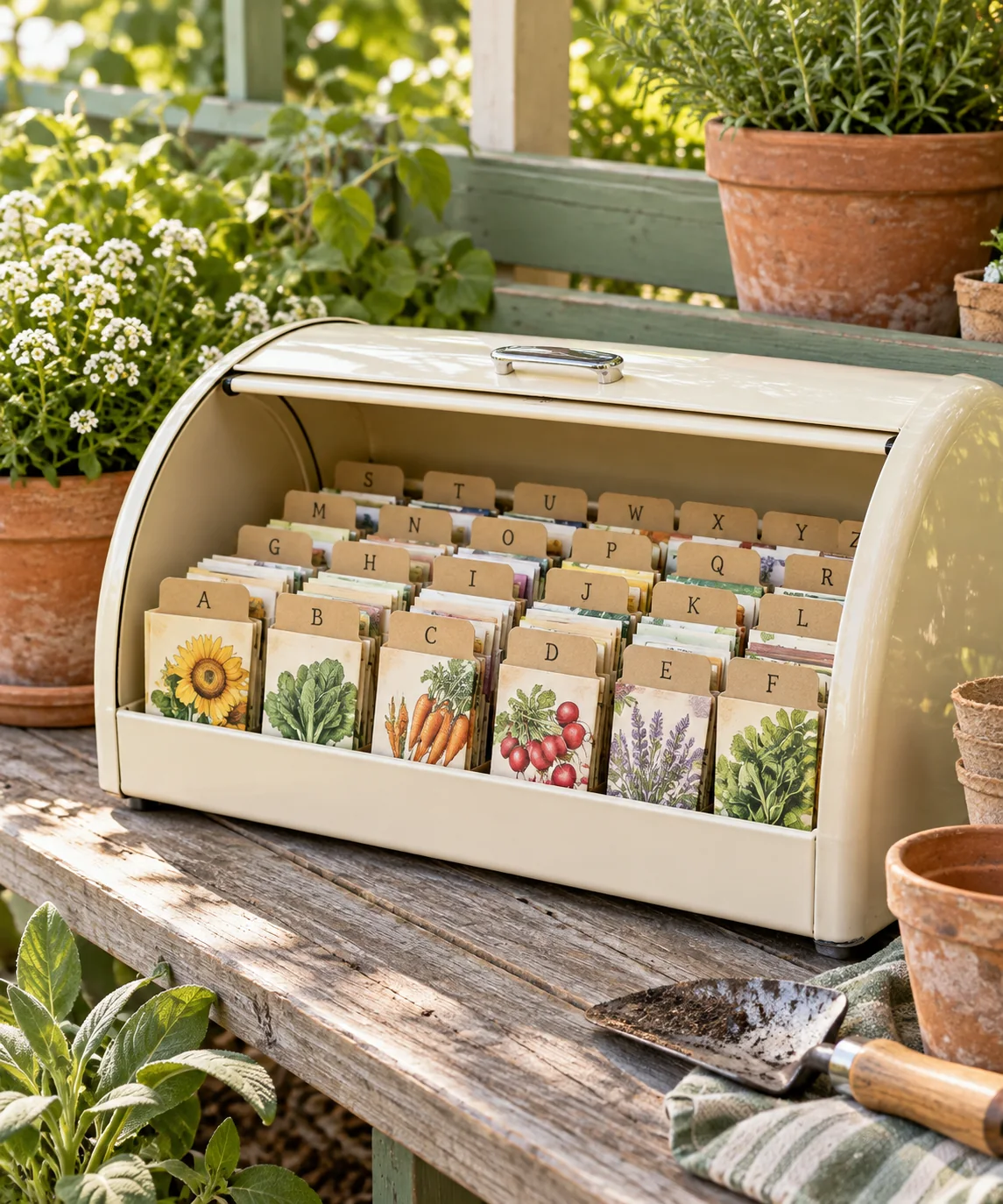 AI-generated editorial image inspired by garden tool organization