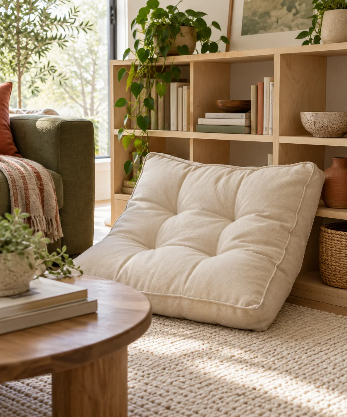 AI-generated editorial image inspired by warm neutral living rooms
