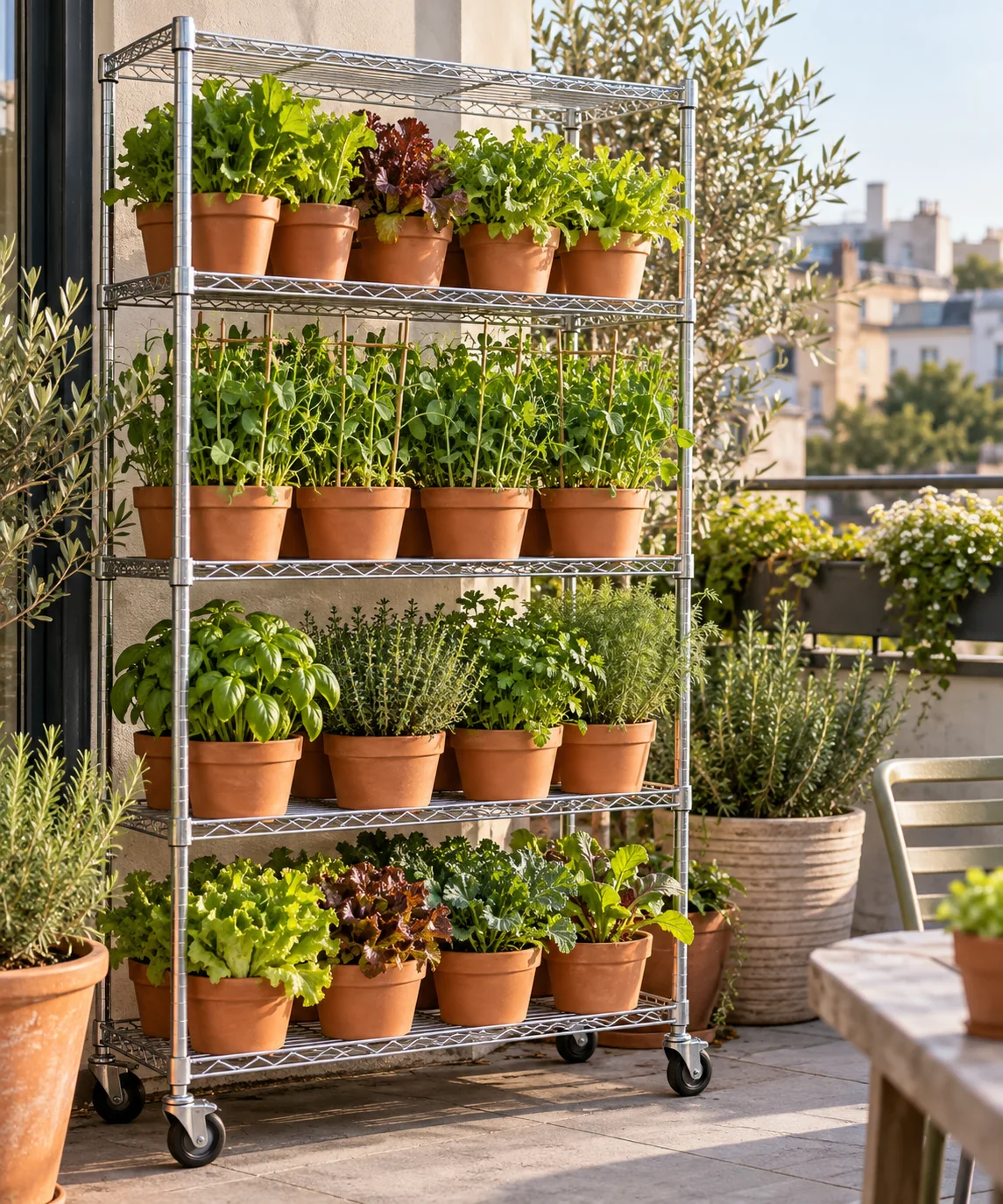 AI-generated editorial image inspired by container vegetable gardens