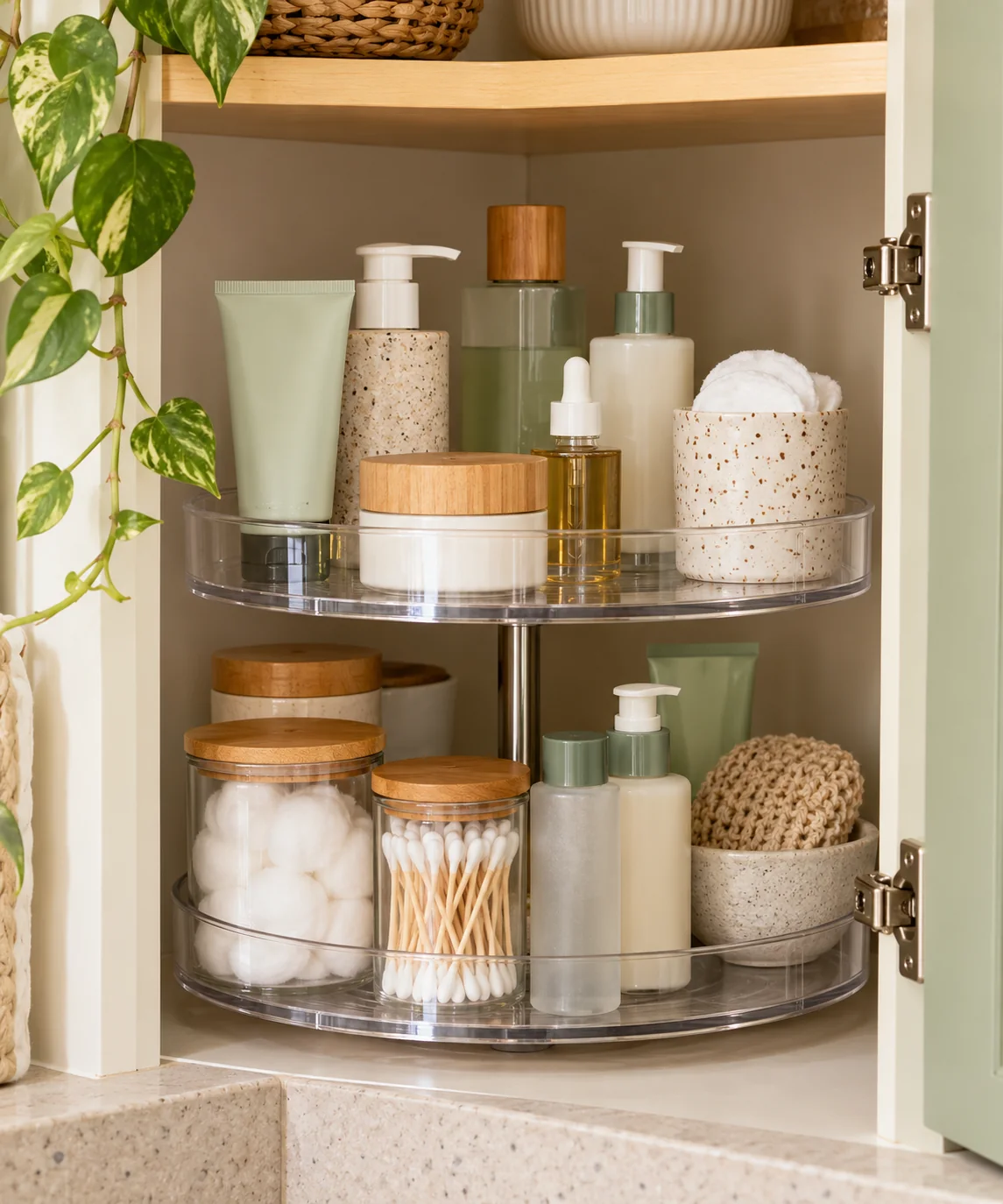 AI-generated editorial image inspired by small bathroom storage