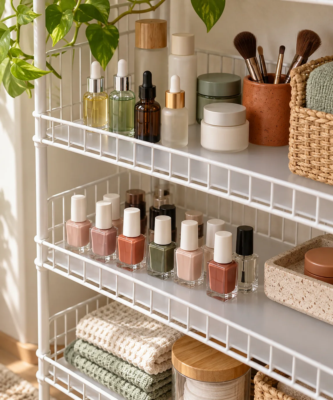 AI-generated editorial image inspired by small bathroom storage
