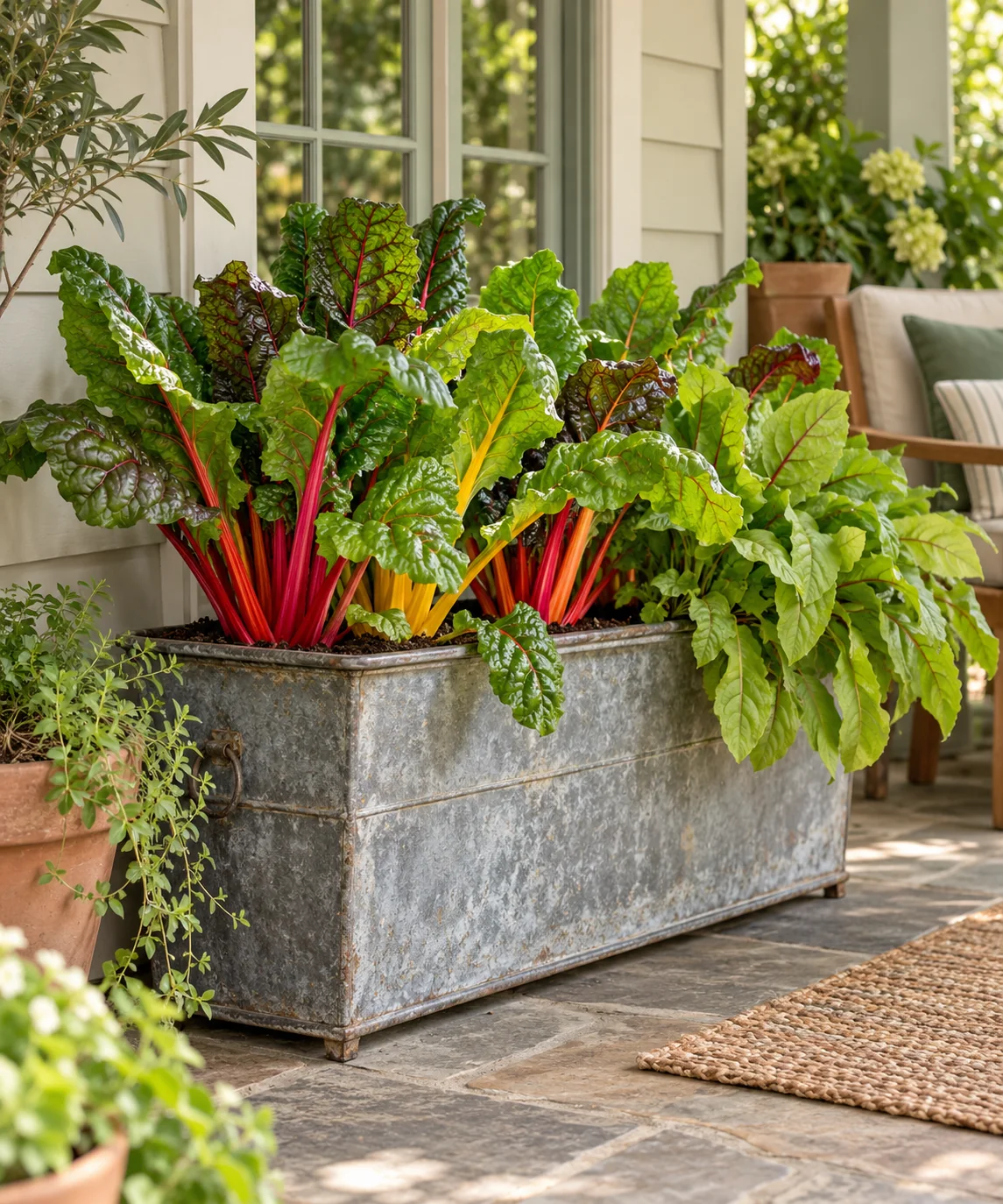 AI-generated editorial image inspired by container vegetable gardens