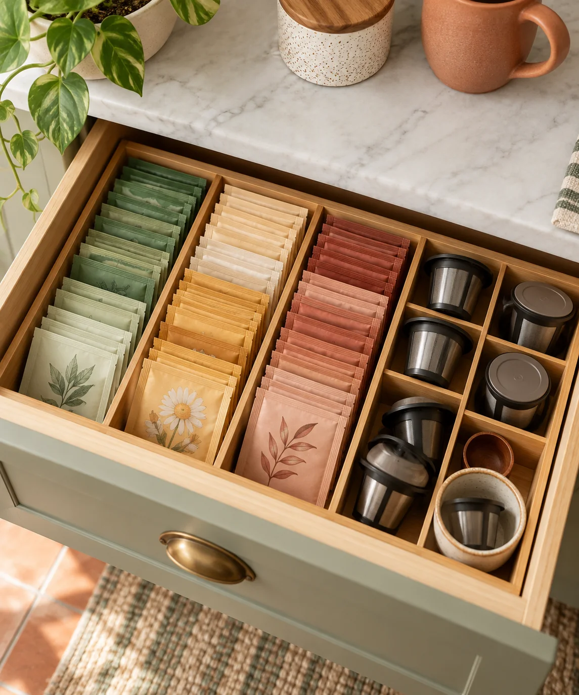 AI-generated editorial image inspired by small kitchen organization