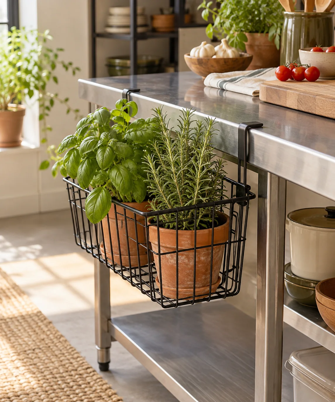 AI-generated editorial image inspired by kitchen herb gardens