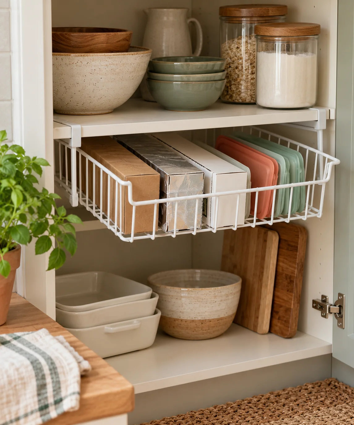 AI-generated editorial image inspired by small kitchen organization