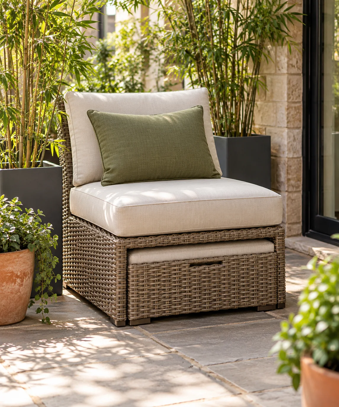 AI-generated editorial image inspired by patio seating ideas