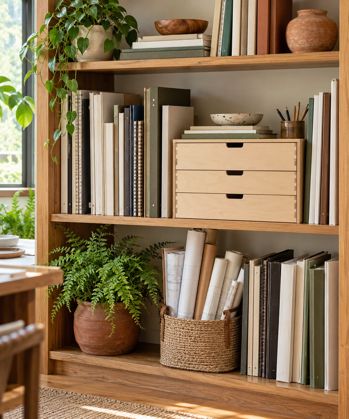 AI-generated editorial image inspired by bookshelf styling