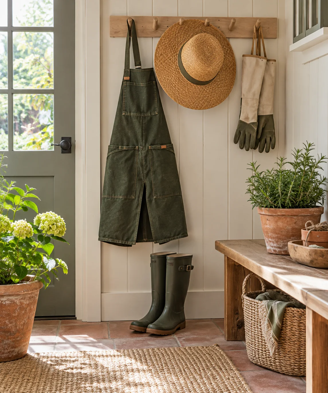 AI-generated editorial image inspired by garden tool organization