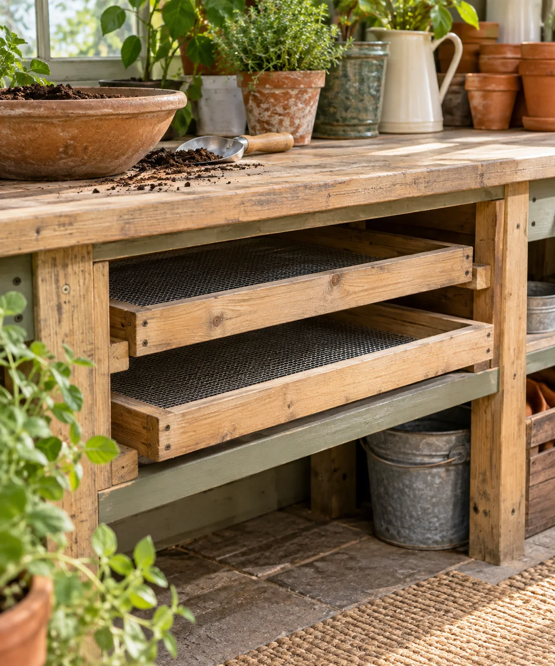 AI-generated editorial image inspired by garden tool organization