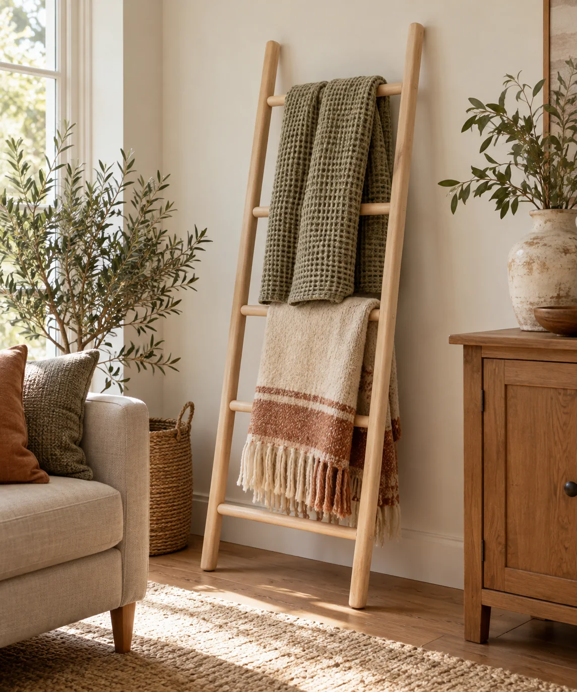 AI-generated editorial image inspired by warm neutral living rooms