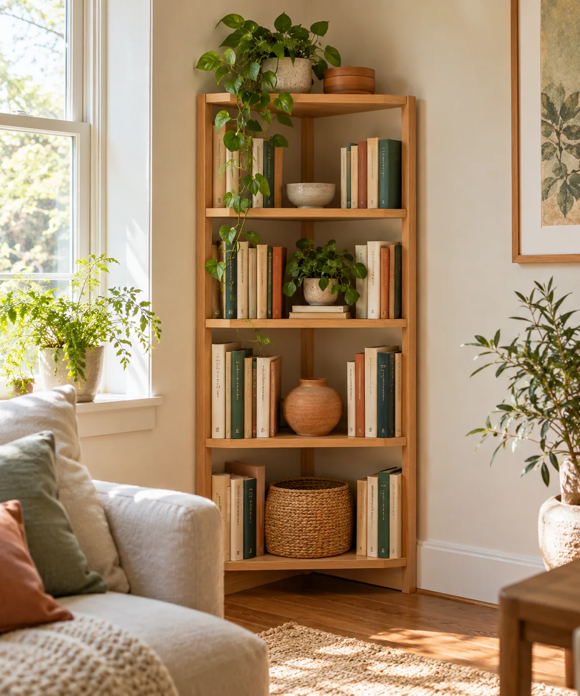 AI-generated editorial image inspired by bookshelf styling