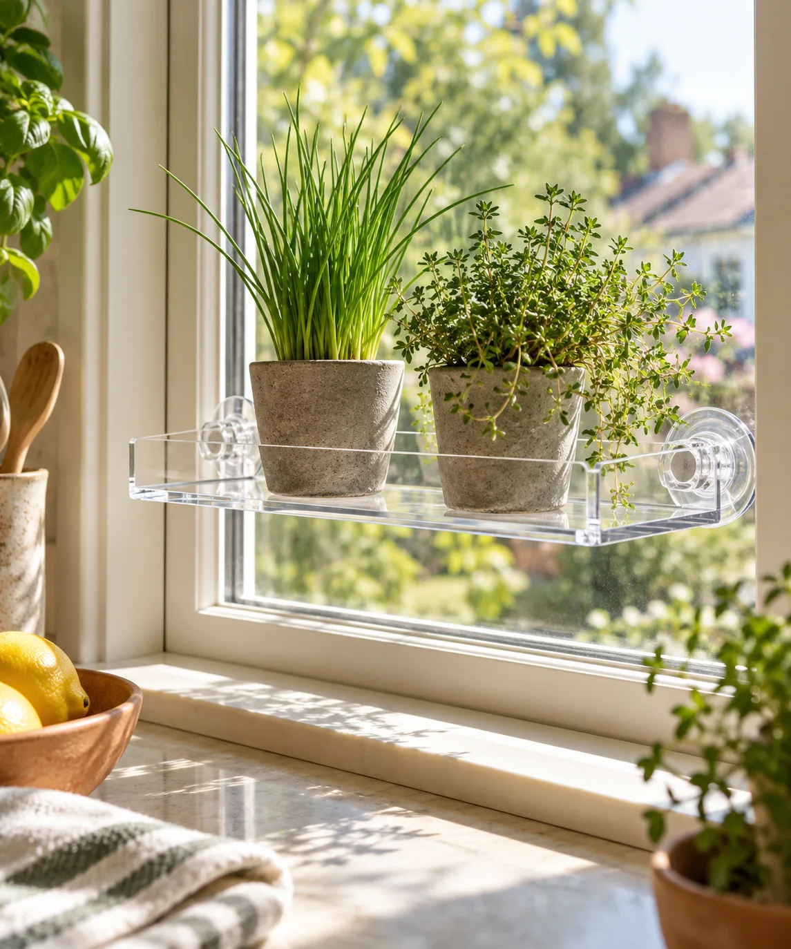 AI-generated editorial image inspired by kitchen herb gardens