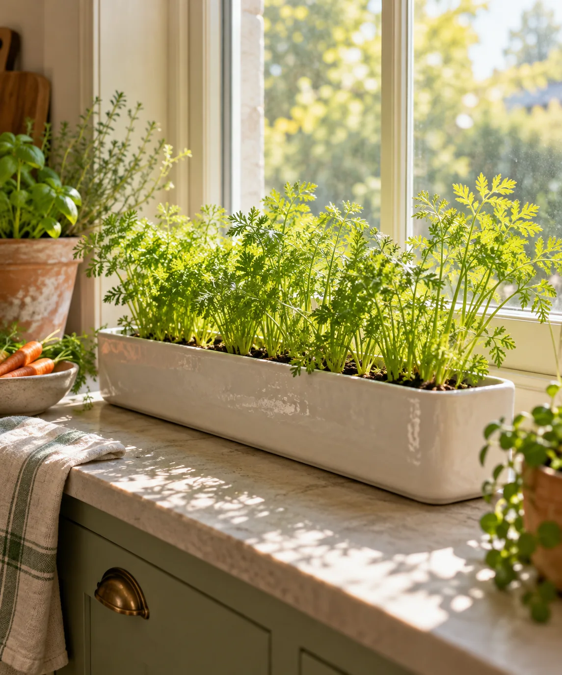 AI-generated editorial image inspired by container vegetable gardens