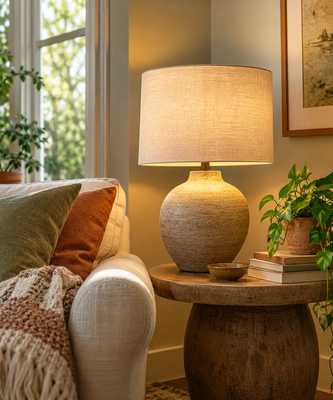 AI-generated editorial image inspired by warm neutral living rooms