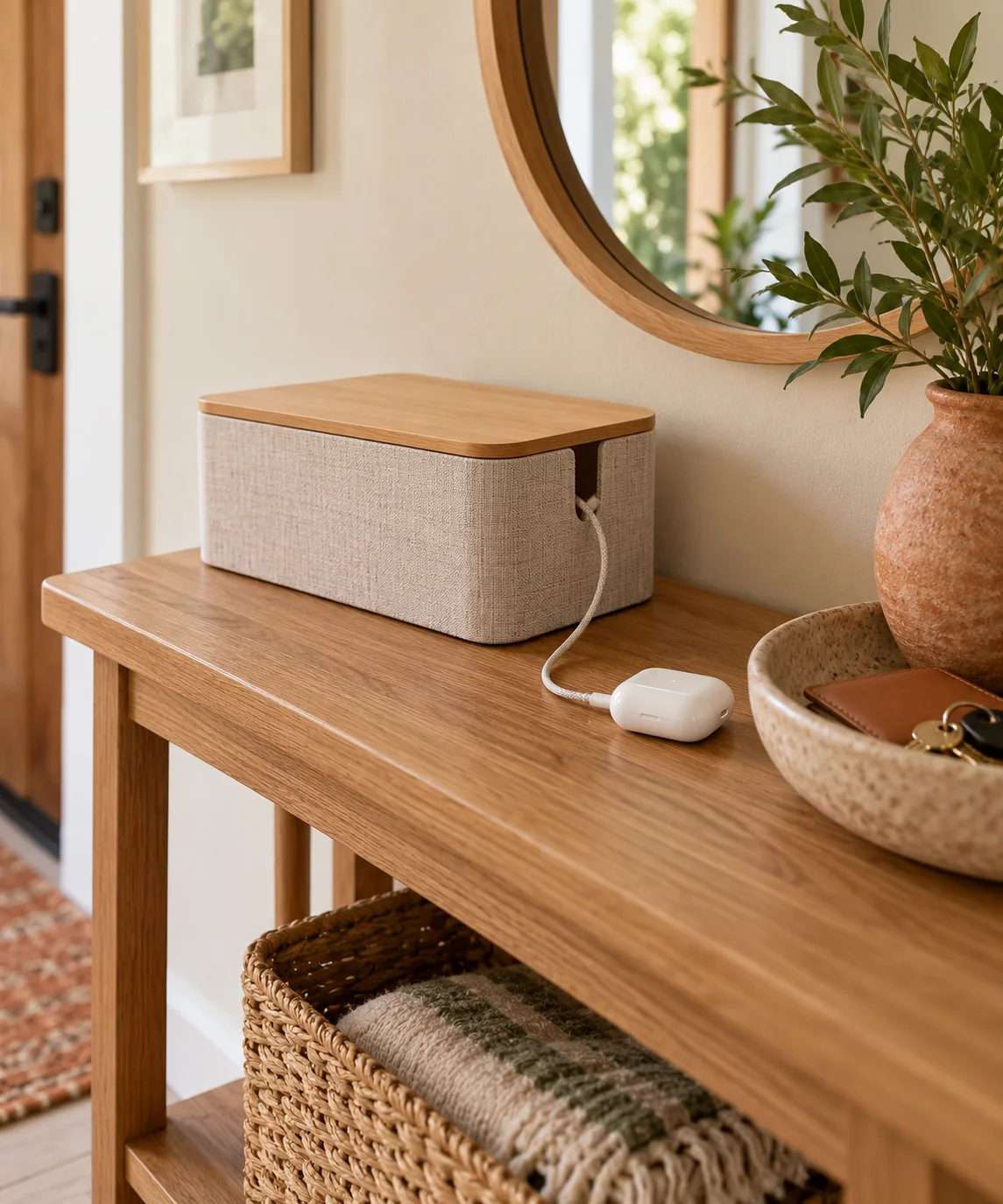 AI-generated editorial image inspired by entryway organization