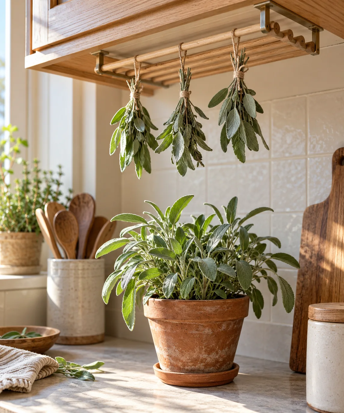 AI-generated editorial image inspired by kitchen herb gardens