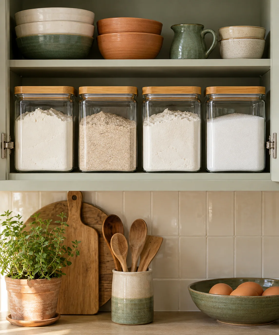 AI-generated editorial image inspired by small kitchen organization