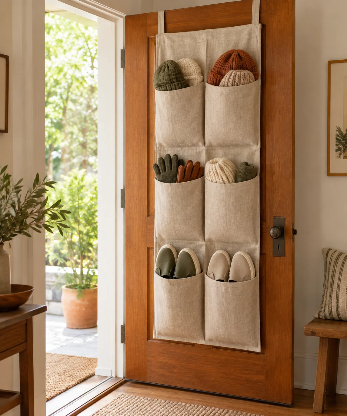 AI-generated editorial image inspired by entryway organization