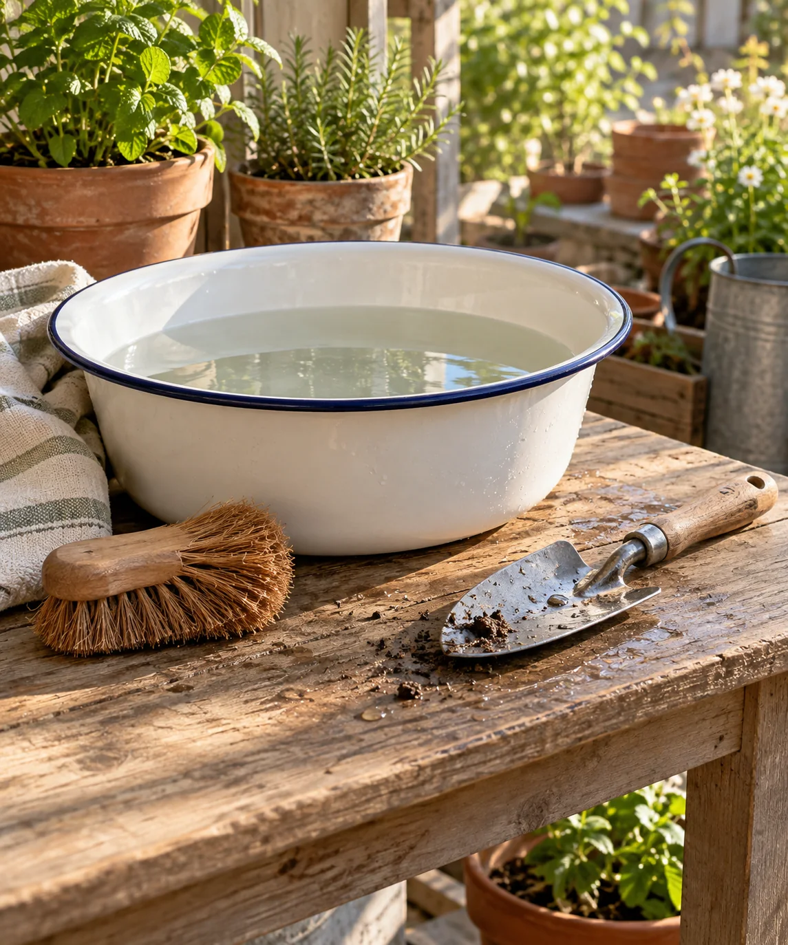 AI-generated editorial image inspired by garden tool organization