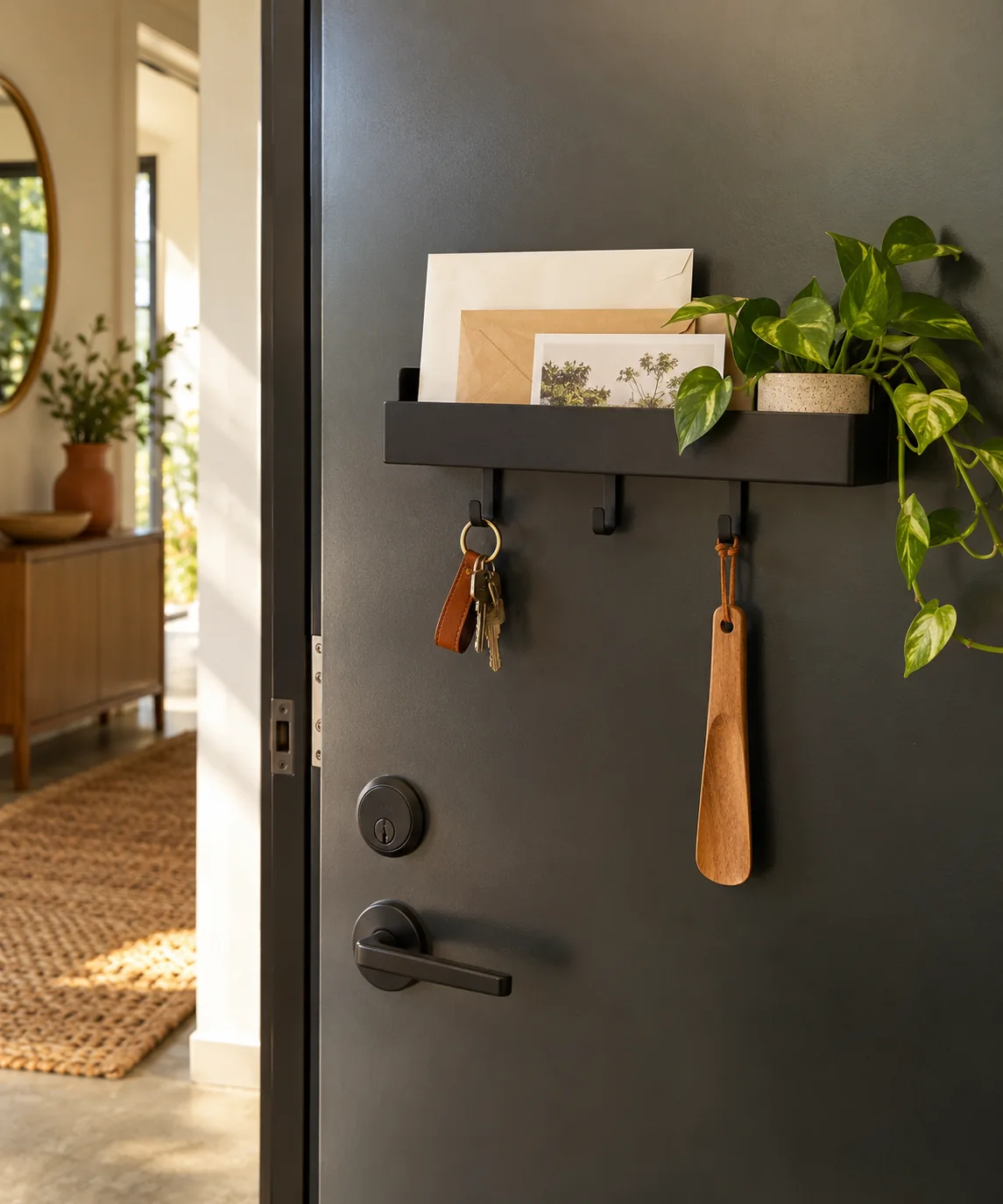 AI-generated editorial image inspired by entryway organization