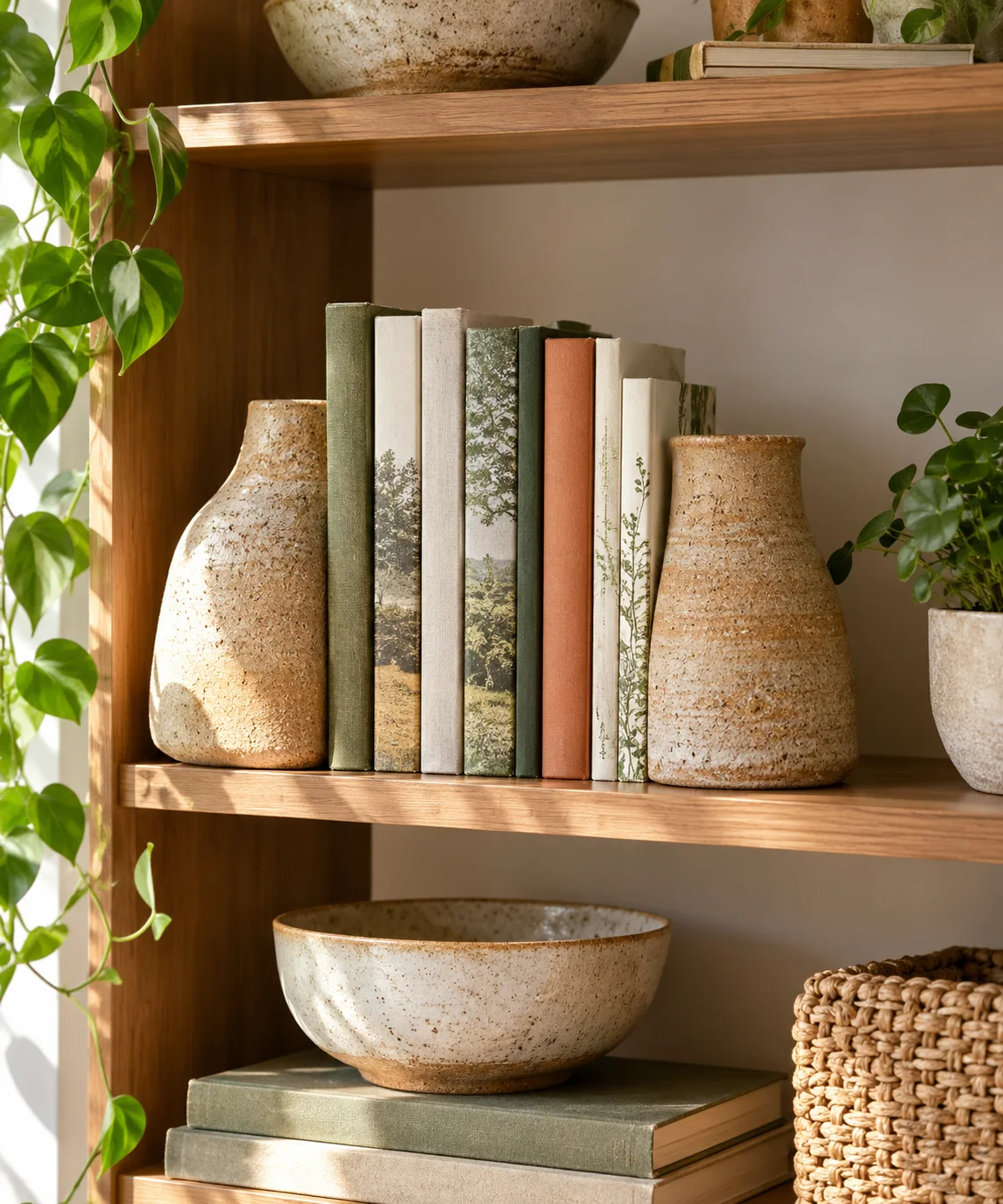 AI-generated editorial image inspired by bookshelf styling