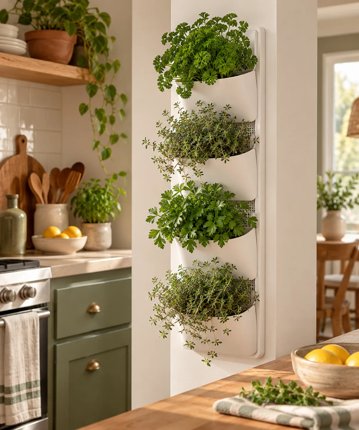 AI-generated editorial image inspired by kitchen herb gardens