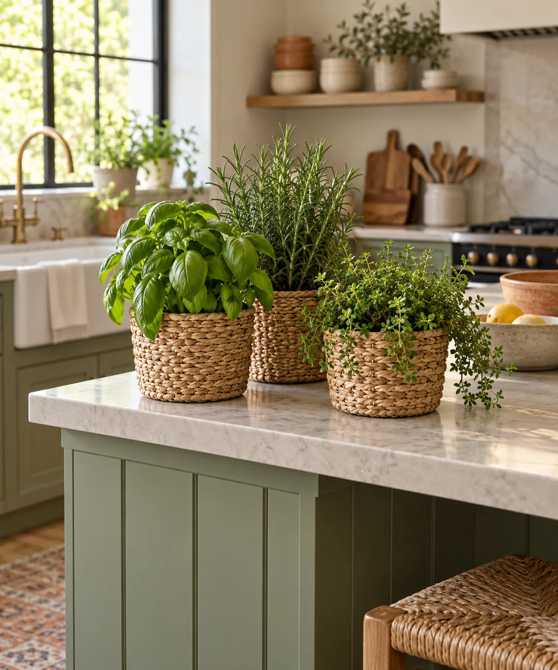 AI-generated editorial image inspired by kitchen herb gardens