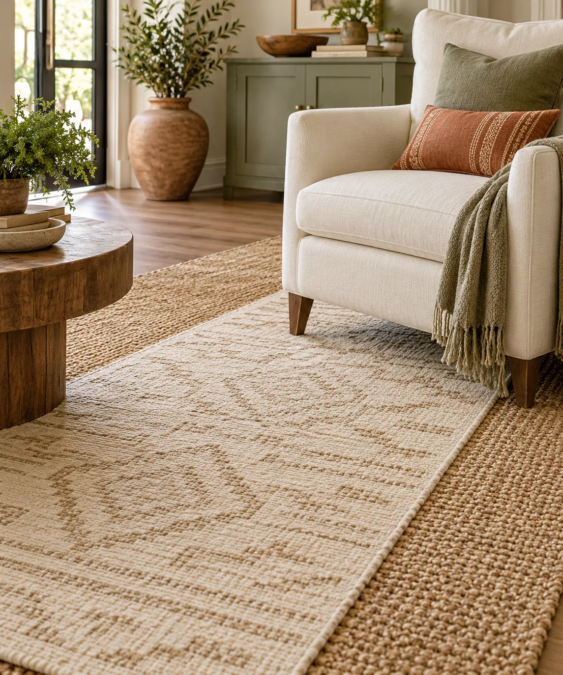AI-generated editorial image inspired by sage and cream interiors